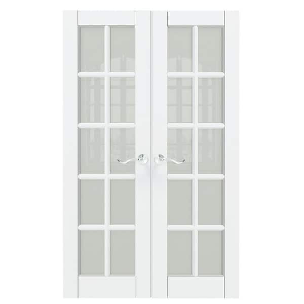 48 in. x 80 in. Composite, MDF, 10-Lite, Frosted Glass, Primed, White Interior Door Slab with Silver Curved Doorknob