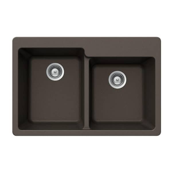 HOUZER Alive Series Drop-In Granite 33x22x9.5 0-hole Double Basin Kitchen Sink in Bronze