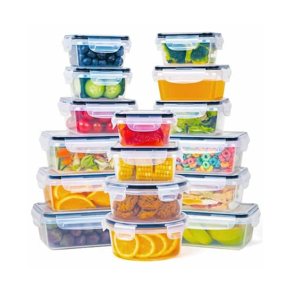 32-Piece Tupperware Set for Food Storage with 16 Containers and 16 Lids, Airtight Leak Proof, Snap Lock, BPA Free