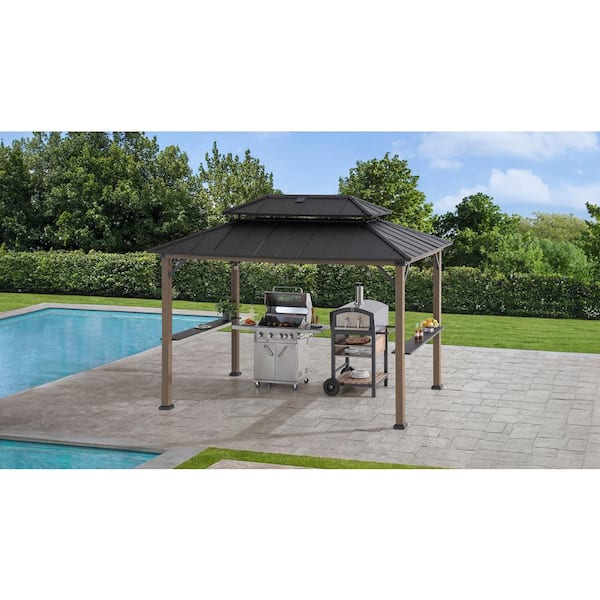 Sunjoy 8 ft. x 12 ft. Hammered Brown Churchill Cedar Framed Grill