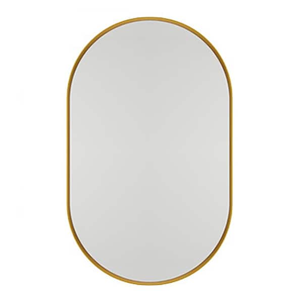 Tatahance 20 in. W x 34 in. H Oval Recessed Gold Metal Framed Medicine Cabinet with Mirror and Adjustable Shelves