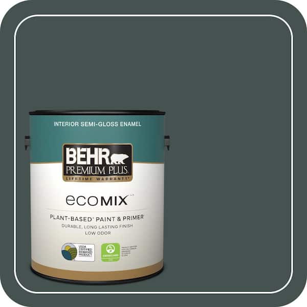 1 gal. #MQ6-44 Black Evergreen Semi-Gloss Enamel EcoMix Plant-Based Interior Paint & Primer