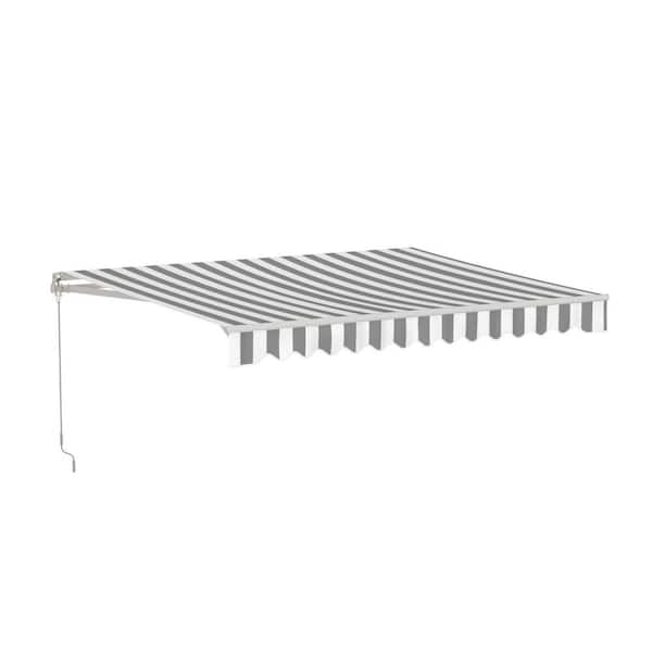 10 ft. Manual Patio Retractable Awning (96 in. Projection) in Grey and White Stripe