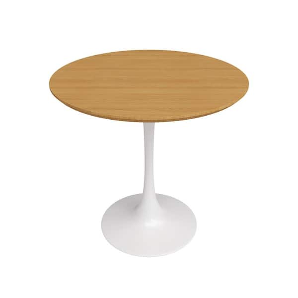 Jamesdar Kurv Collection 31.5 in. Round Oak Finish Wood Top with White Metal Base (Seats 4)