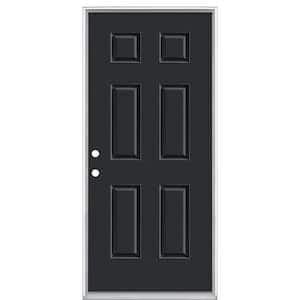 36 in. x 80 in. 6-Panel Jet Black Right-Hand Inswing Painted Smooth Fiberglass Prehung Front Exterior Door, Vinyl Frame