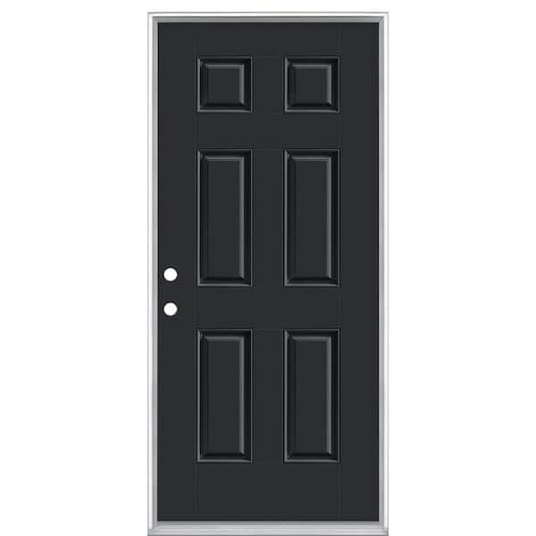 Masonite 36 in. x 80 in. 6-Panel Jet Black Right-Hand Inswing Painted Smooth Fiberglass Prehung Front Exterior Door