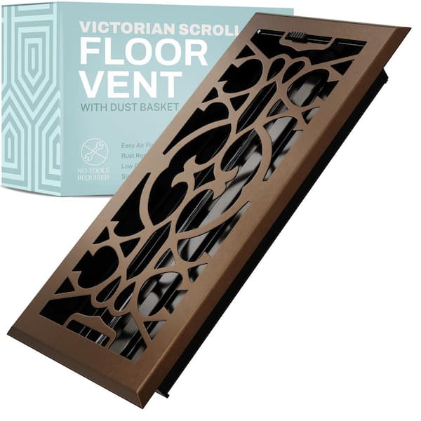 HOME INTUITION Victorian Scroll 2 x 14 in. Decorative Floor Register Vent with Mesh Cover Trap, Oiled Bronze