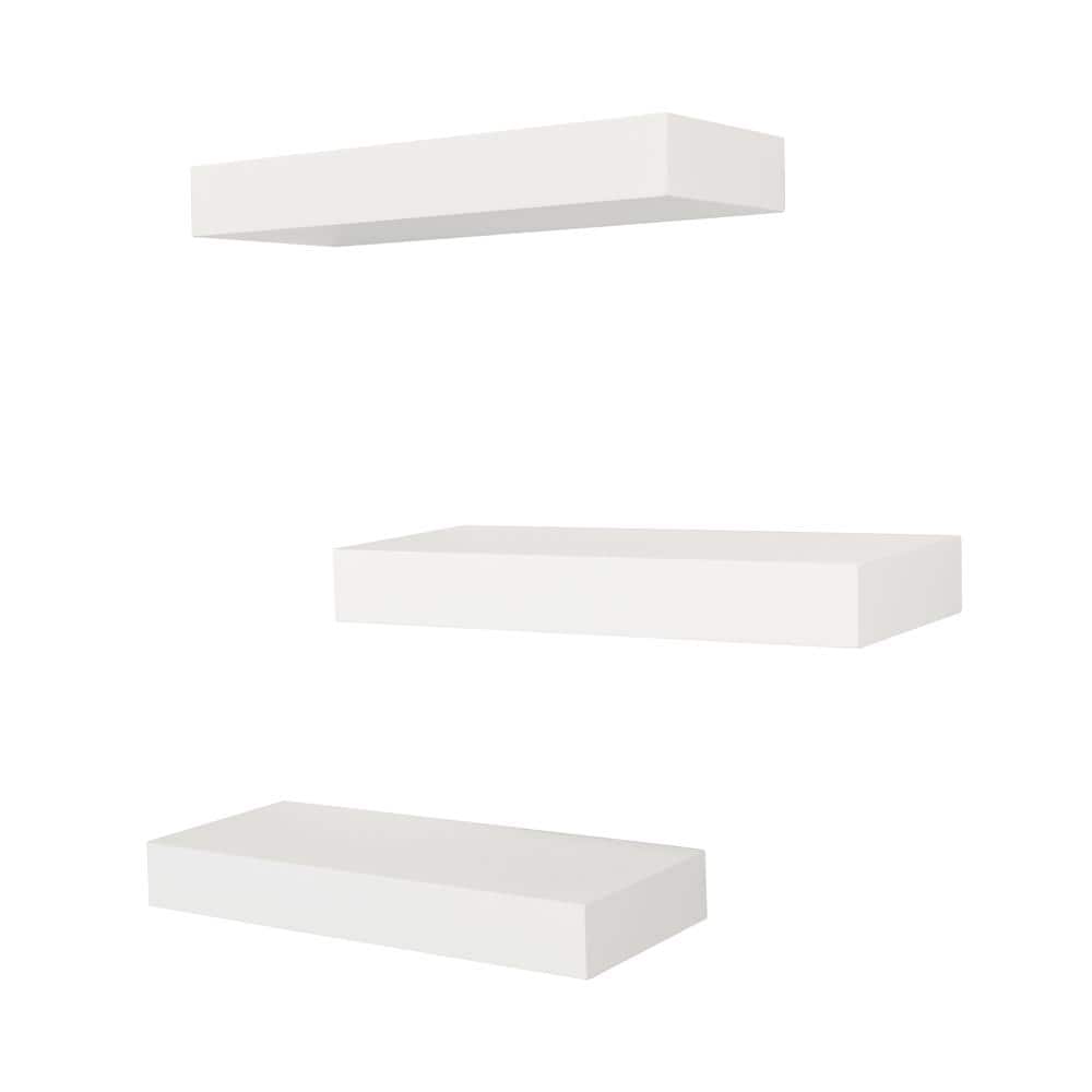 White MDF Floating Wall Shelves Set of 3 for Living Room