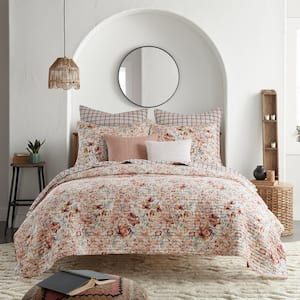 Leonora 3-Piece Dusty Pink Floral Cotton King/Cal King Quilt Set