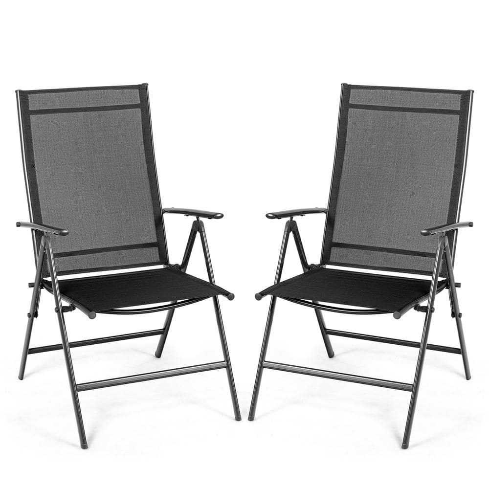 Adjustable Portable Patio Folding Steel Outdoor Dining Chair Recliners, Bla