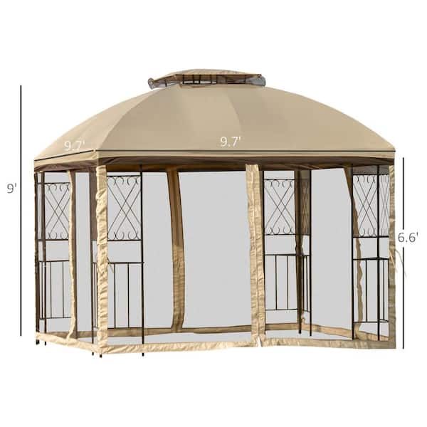 Seizeen 12 x 11ft Outdoor Gazebo W/Netting, Patio Easy-to-Install Gazebo  Canopy Tent With Corner Curtain, Suitable For Backyard, Party, BBQ, Beige 