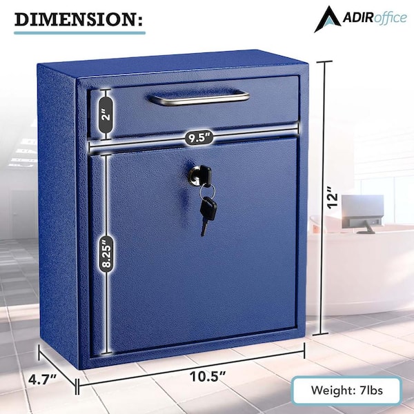 AdirOffice Medium Blue Wall-Mounted Steel Drop Box Mailbox