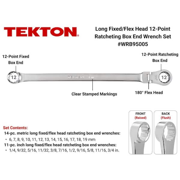 Long Fixed/Flex Head 12-Point Ratcheting Box End Wrench Set, 25-Piece (1/4-3/4 in. 6-19 mm)