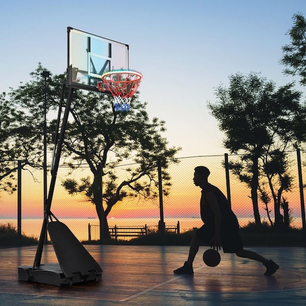 Portable Basketball Hoop Basketball System with 8 ft. x 10 ft. Height Adjustment and LED Light