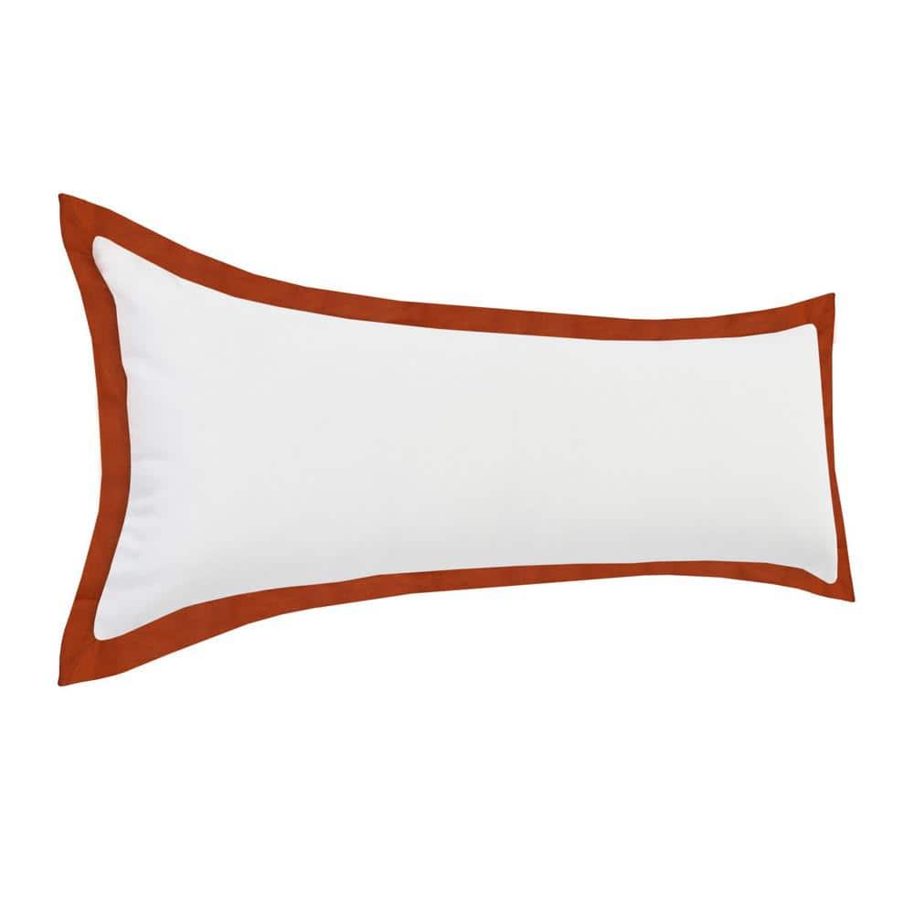 White and Cinnamon Rectangular Cotton Lumbar Pillow