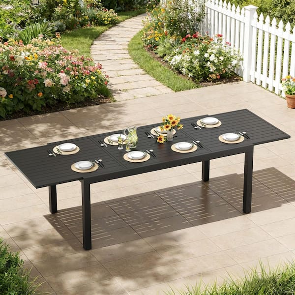 106.3 in. Width Large Black Rectangle Aluminum Patio Outdoor Dining Table with Extension