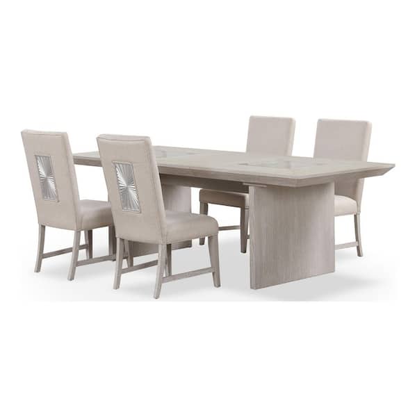 Furniture of America Scout 5-Piece Extendable Rectangular Light Gray Glass Top Dining Room Set with Sunburst Pattern (Seats 4)