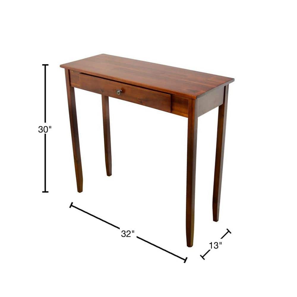 Mahogany Rectangular Side Table with Drawer and Metal Accents