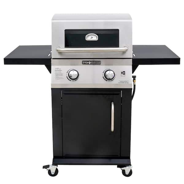 2 Burner Propane Gas Grill in Black with Glass Viewing Window and Stainless Steel Lid