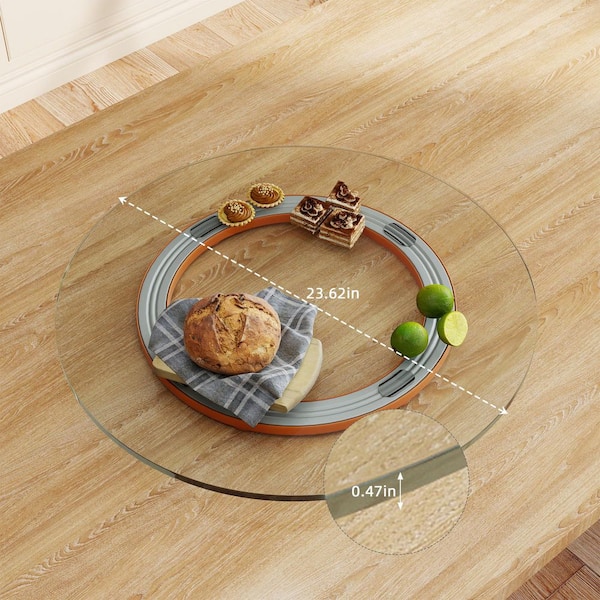 23.6 in. Round Sintered Stone Kitchen Lazy Susan Turntable for Dining Table Top in Tempered Glass