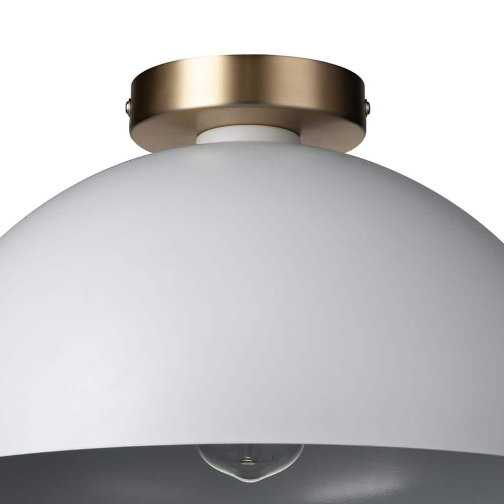 Matte White and Gold Semi-Flush Mount Ceiling Light