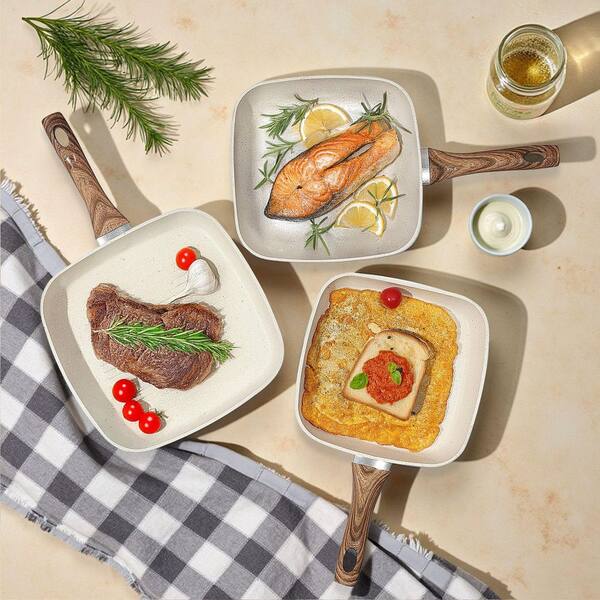 Tahanbath 3-Piece Aluminum Nonstick Square Frying Pan Set - 9.5 in