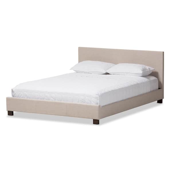 Baxton Studio Pless 57 in. W Contemporary Beige Fabric Upholstered Full Size Bed