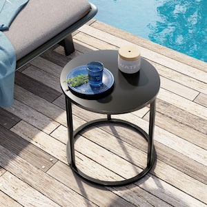 Round Anti-Rust Metal Outdoor Side Table in Black