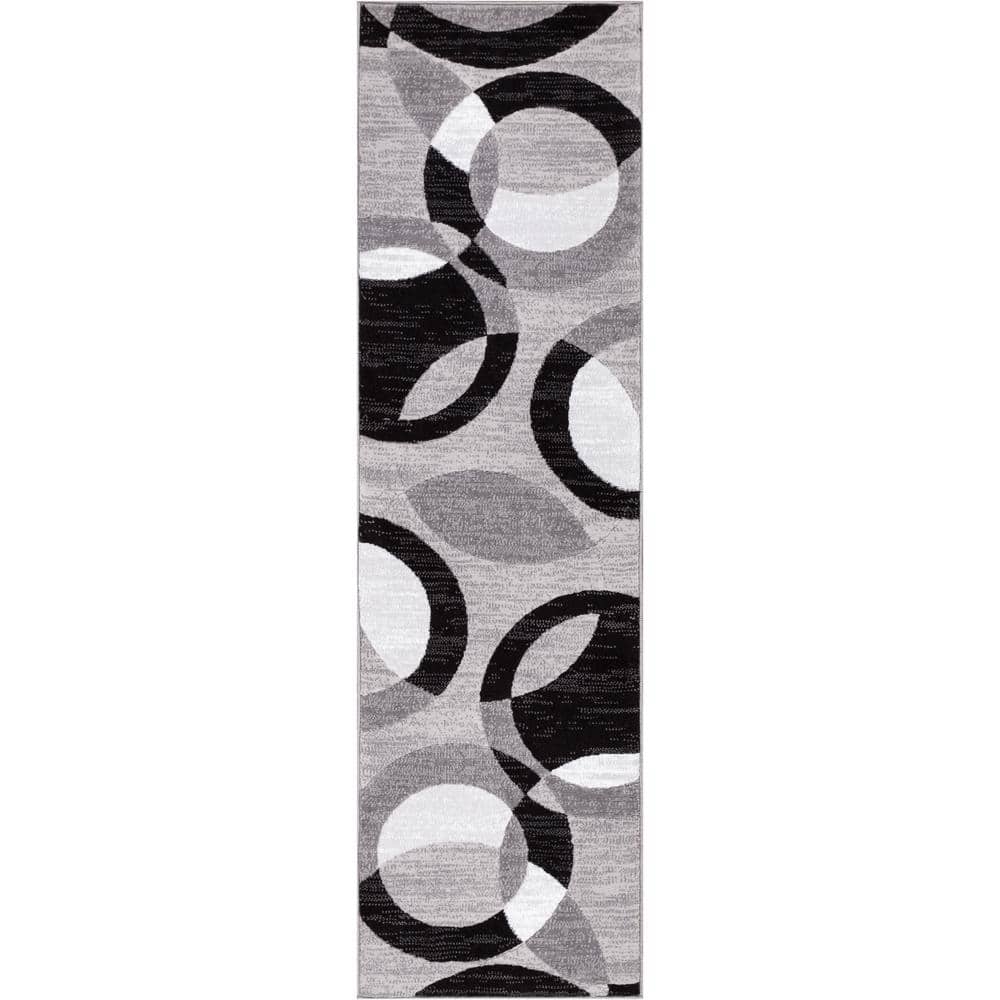 Gray Geometric Flat Woven Runner Rug with Jute Backing
