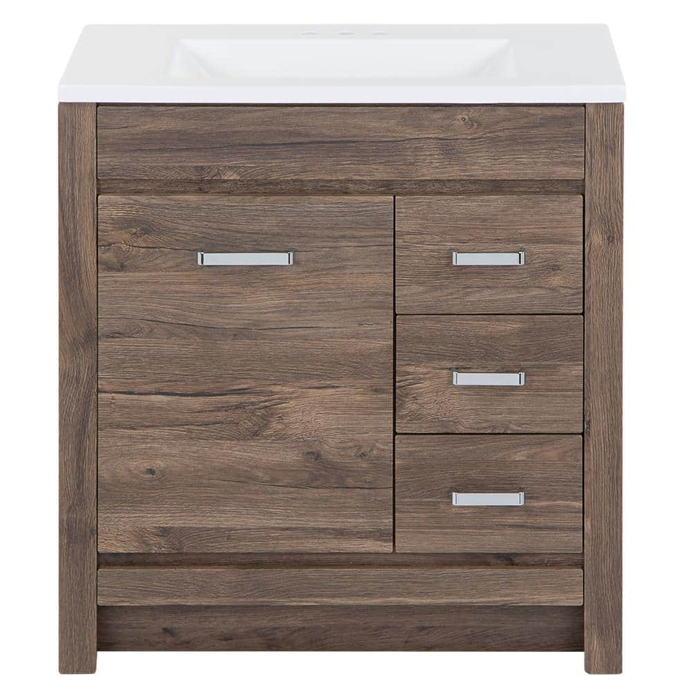 Home Decorators Collection Warford 3025 In W X 1875 In D Bath Vanity In Vintage Oak With Cultured Marble Vanity Top In White With White Sink Hd2030p2o21 Vo The Home Depot