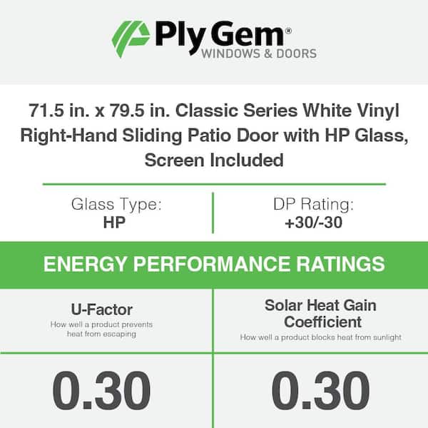 Ply Gem 71.5 in. x 79.5 in. Classic Series White Vinyl Right-Hand