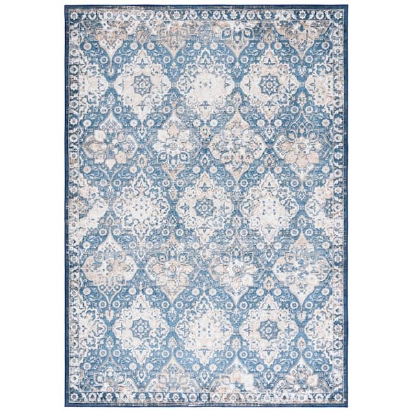 Orlando 4 ft. x 6 ft. Blue/Beige Coastal Traditional Persian Floral Washable Area Rug