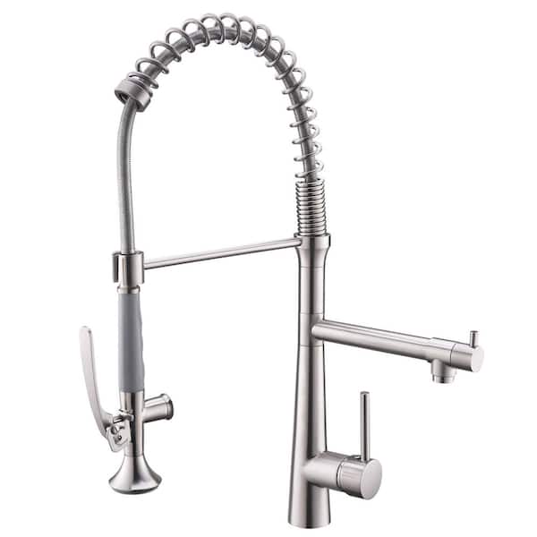 Tahanbath Heavy Duty Commercial Style Kitchen Sink Faucet, Single Handle Pre-Rinse Spring Sprayer Kitchen Faucets