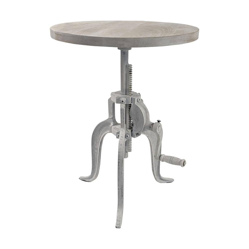 Regan Adjustable Whitewash Mango Wood and Cast Iron Accent Table