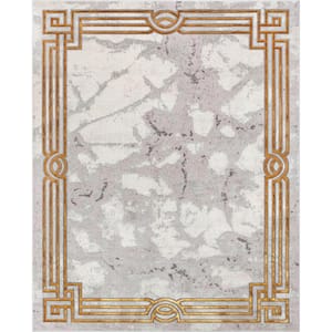 Fairmont Huntington Retro Marble Border Ivory 5 ft. 3 in. x 7 ft. 3 in. Glam Area Rug