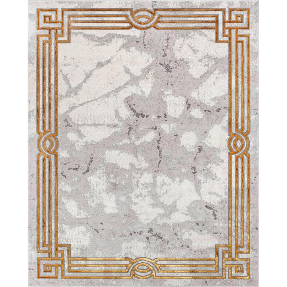 Ivory Abstract Geometric 8' x 10' Synthetic Easy-Care Area Rug