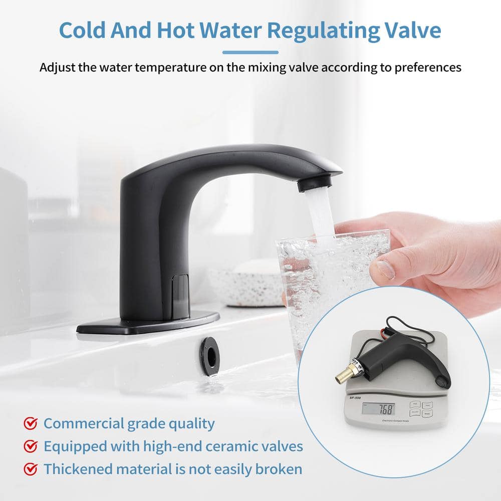 Matte Black Stainless Steel Touchless Bathroom Faucet with Deck Plate