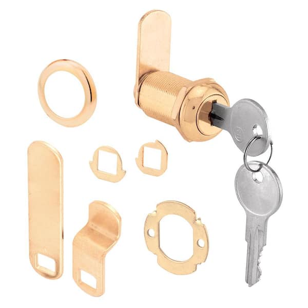 Prime-Line 13/16 in., Steel, Brass Plated, Keyed Drawer and Cabinet Cam Lock