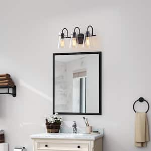 20.5 in. 3-Light Black Vanity Light with Clear Glass Shade