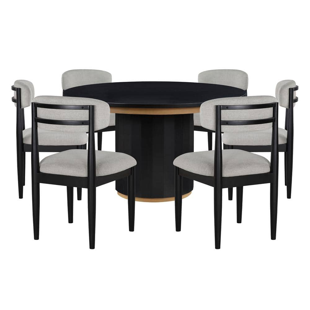 Steve Silver Magnolia 5-Piece Black Wood Round Dining Room Set with 4 ...