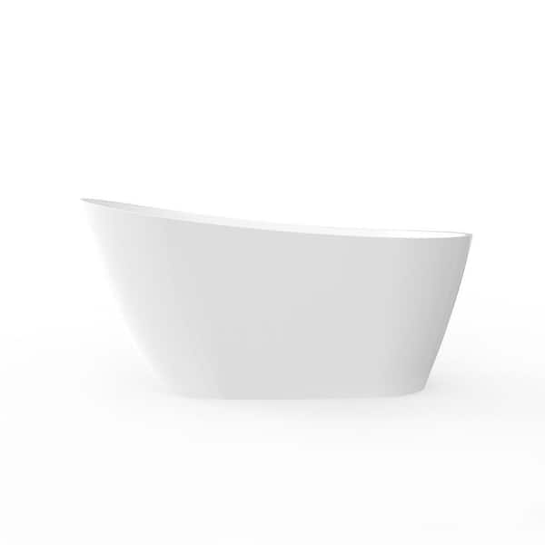 WELLFOR 66.93 in. Acrylic Flatbottom Freestanding Sliper Bathtub in White with Overflow and Drain Included