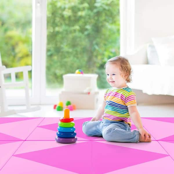 HONEY JOY Folding Gymnastics Mat 8 ft. x 4 ft. x 2 in. PU Leather Tumbling Exercise Mat Yoga Gym Pink 32 sq. ft. TOPGYM0009 The Home Depot