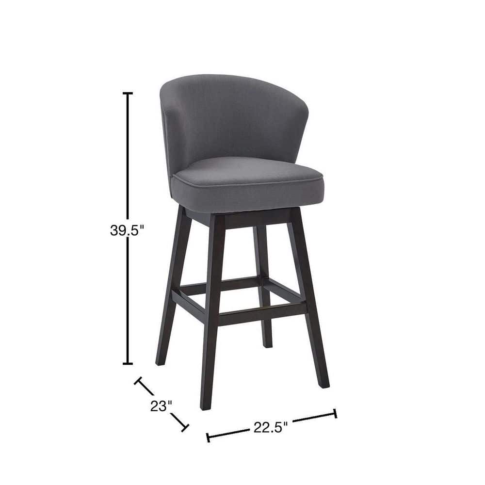 Contemporary Gray Fabric Swivel Counter Stool with Espresso Wood Base