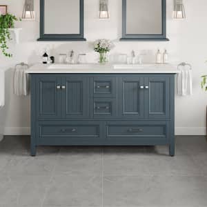 Britney 60 in. W x 22 in. D x 34 in. H Double Bath Vanity in Ash Blue with White Carrara Quartz Top with White Sinks