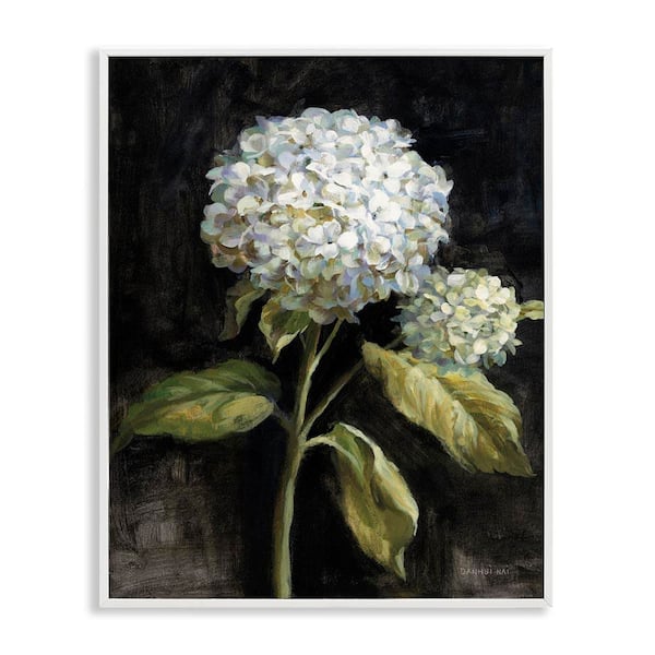 Stupell Industries Hydrangea on Black by Danhui Nai White Framed Nature Giclee Art Print 30 in. x 24 in.