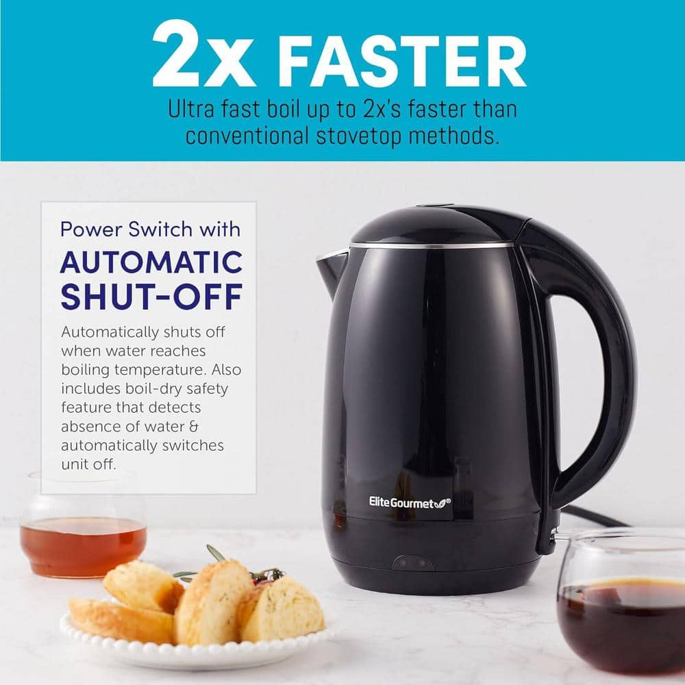 Elite Gourmet 1.8L Black Stainless Steel Electric Kettle