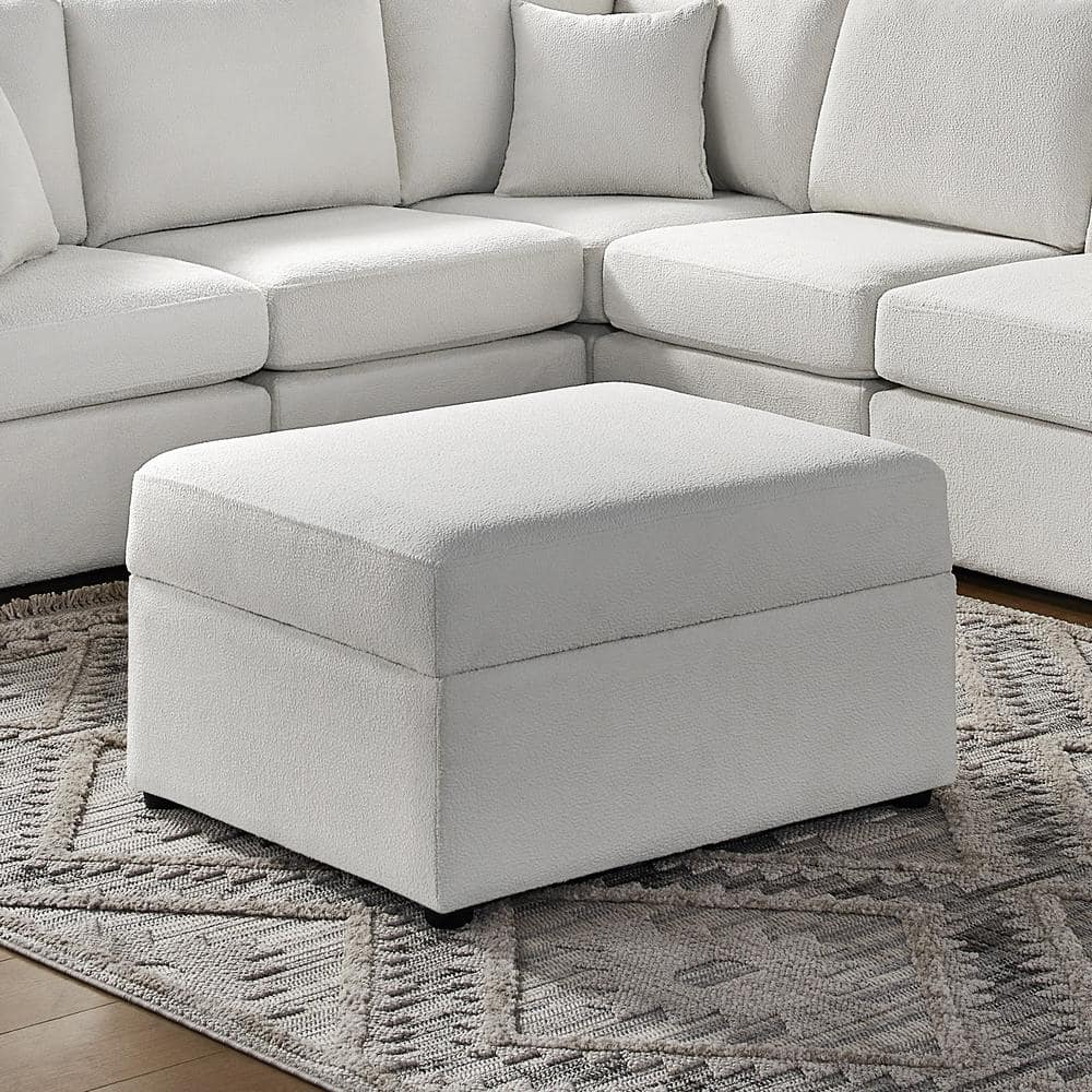 Chandler Ivory Polyester Performance Fabric Rectangle Storage Ottoman