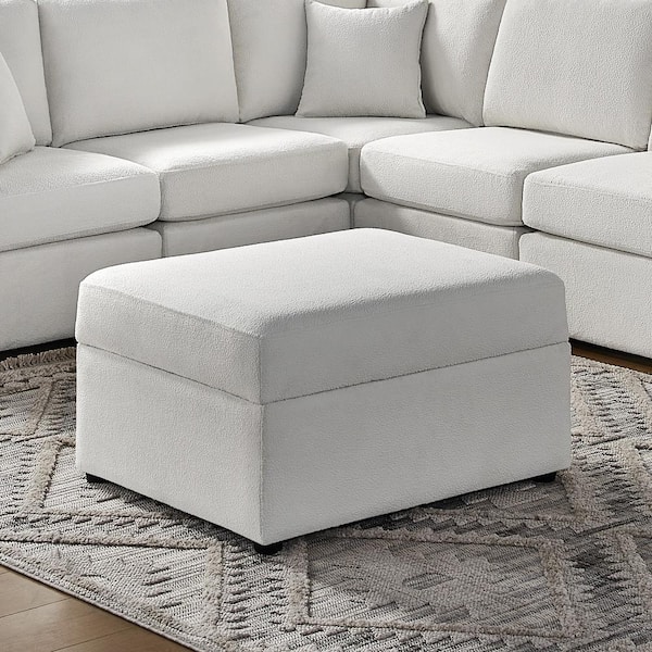 Unbranded Chandler Ivory Polyester Performance Fabric Rectangle Storage Ottoman