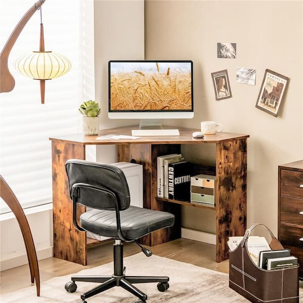 パーソナルデスク Costway 48 in. Corner Brown Computer Desk Triangle Writing