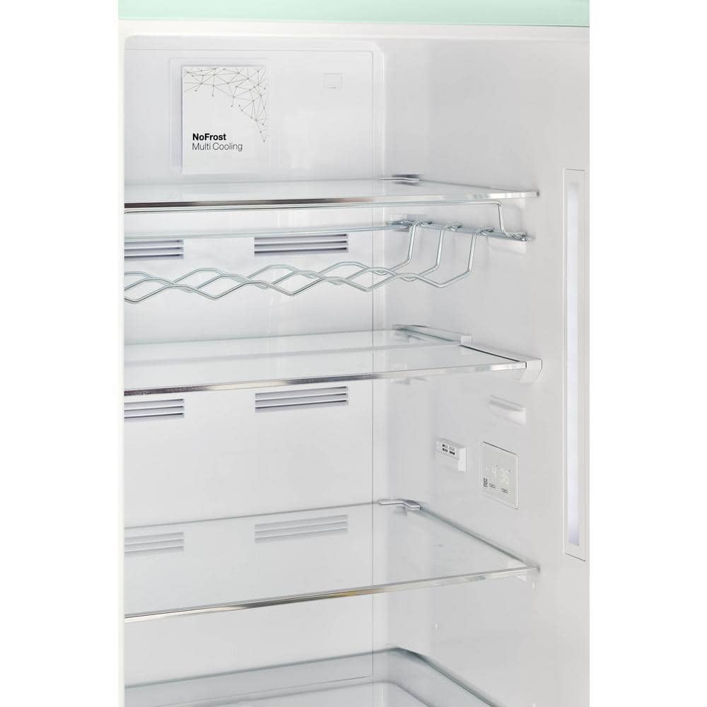Summer Mint Green Retro Bottom Mount Fridge with Chrome Accents
